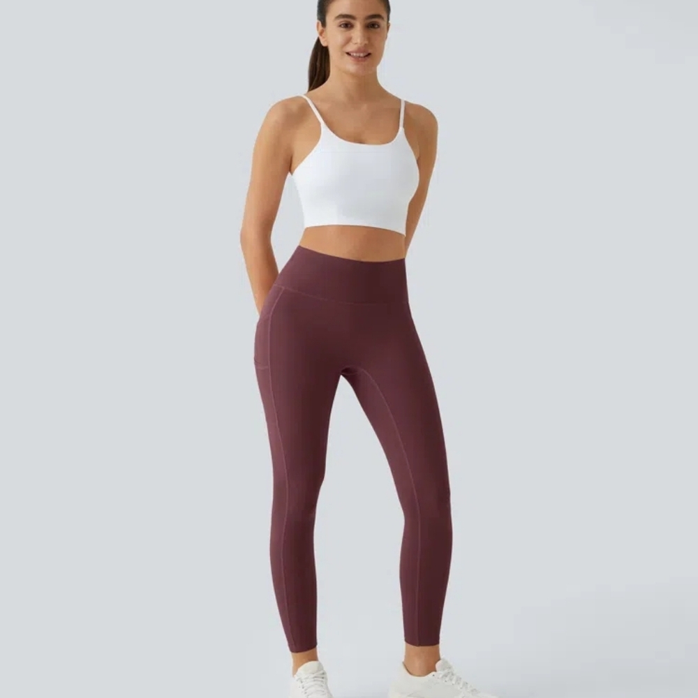 Halara SoftlyZero High Waisted Double Pockets Plain Leggings-UPF50+ in Mahogany